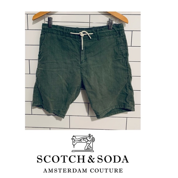 Scotch & Soda linen blend rope tie Shorts army green 30 - Picture 1 of 5